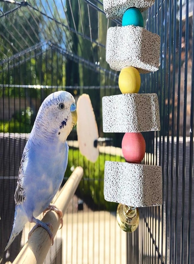 BWESOO Cute Bird Grinding Beak Calcium Stone with Bell Mineral Lava Block Trimming Teeth Chewing Toys for Chinchilla Bunny Parrot Bird Toys - Image 4